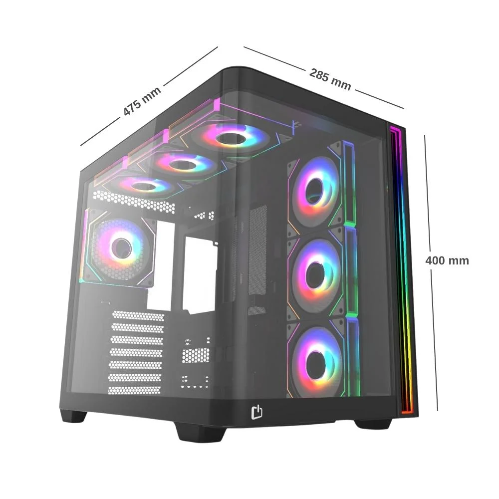 Imagem 4 de 5 do produto Gabinete Gamer Primetek Infinity Com 7 Fans ARGB Vidro Curvo E Suporte Gpu