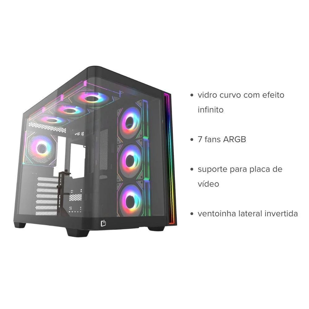 Imagem 5 de 5 do produto Gabinete Gamer Primetek Infinity Com 7 Fans ARGB Vidro Curvo E Suporte Gpu