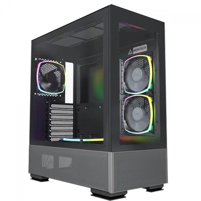 Gabinete Gamer Montech Sky Two, ARGB, Mid Tower, Vidro Temperado, Atx, Black, Sem Fonte, Com 4 Fans