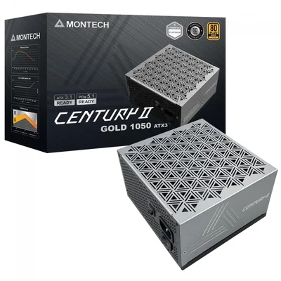 Fonte Montech Century Ii 1050w, 80 Plus Gold, Cybenetics Platinum, PCie 5.1, Pfc Ativo, Full Modular, Cinza