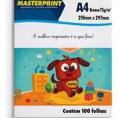 Papel Sulfite A4 Masterprint 75g Branco 100 Folhas Acabamento Liso