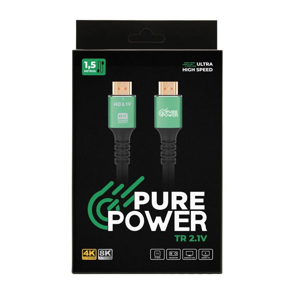 Imagem 4 de 5 do produto Cabo HDMI Pure Power Tr 2.1v, 8k Ultra High Speed, 1,5m, Preto, Pp-cb-hd2115brn