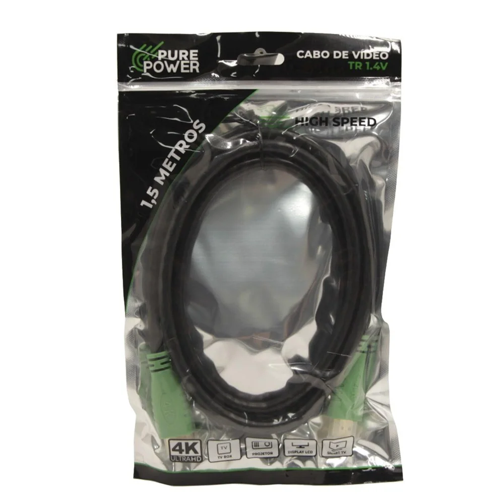 Imagem 3 de 3 do produto Cabo HDMI Pure Power Tr 1.4, 4k High Speed, 1,5m, Preto, Pp-cb-hd1415brn