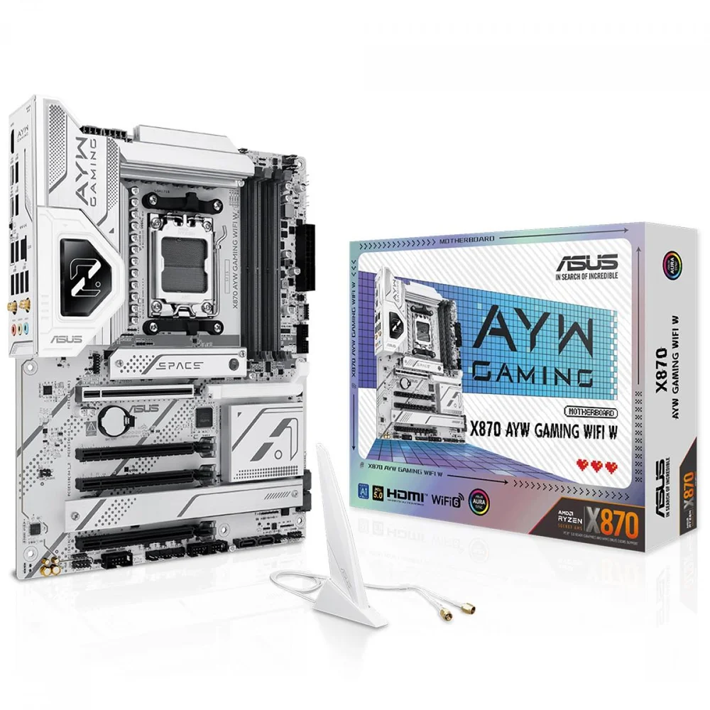 Placa Mãe Asus X870 Ayw Gaming Wifi W, Chipset X870, Amd Am5, Atx, Ddr5, White, X870 Ayw Gaming Wifi W
