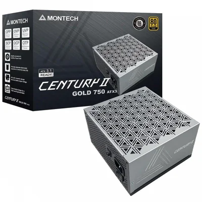 Fonte Montech Century Ii 750w, 80 Plus Gold, Atx 3.1, Pfc Ativo, Full Modular, Cinza