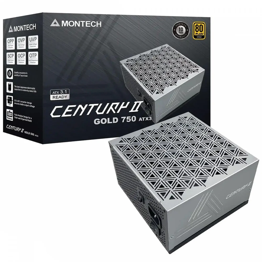 Fonte Montech Century Ii 750w, 80 Plus Gold, Atx 3.1, Pfc Ativo, Full Modular, Cinza