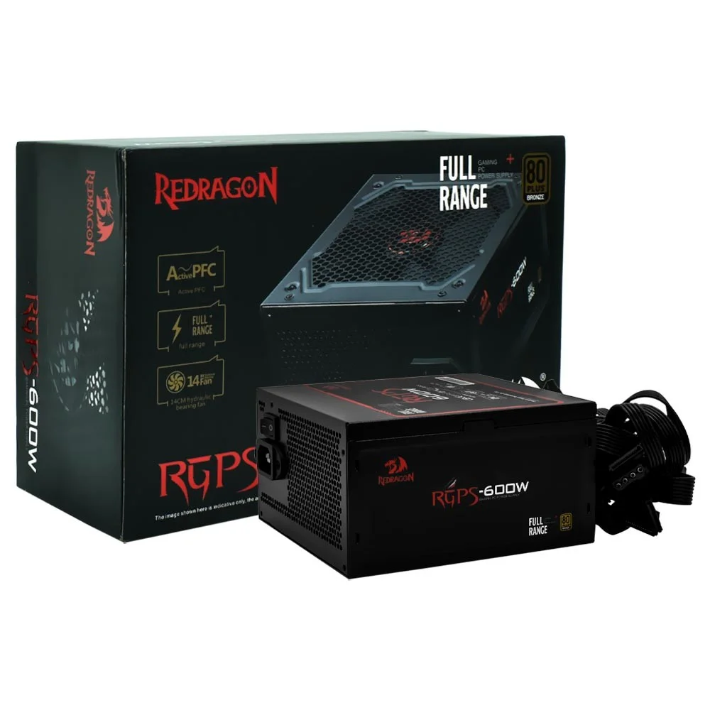 Fonte De Alimentação Redragon Gc-ps002 600w Atx Não Modular 80 Plus Bronze Pfc Ativo Bivolt Silenciosa Gamer PC