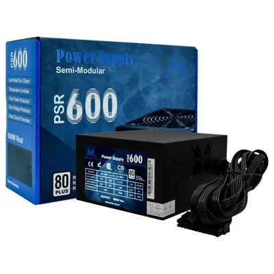 Fonte De Alimentação Mtek Psr-600 600w Atx Semi Modular 80 Plus Silenciosa Bivolt Preto