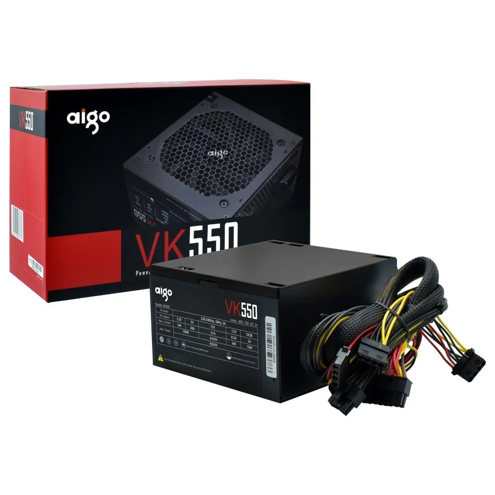 Fonte De Alimentação Aigo Vk550 550w Atx Não Modular Pfc Ativo Silenciosa Cooler 120mm Preto Fonte De Alimentação Aigo Vk550 550w Atx Não Modular Pfc Ativo Silenciosa Cooler 120mm Preto