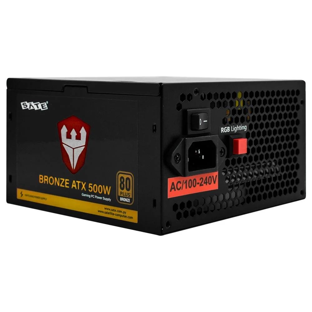Imagem 2 de 3 do produto Fonte De Alimentação Satellite Atx500 500w Atx Não Modular 80 Plus Bronze RGB Cooler Silencioso Bivolt PC Gamer