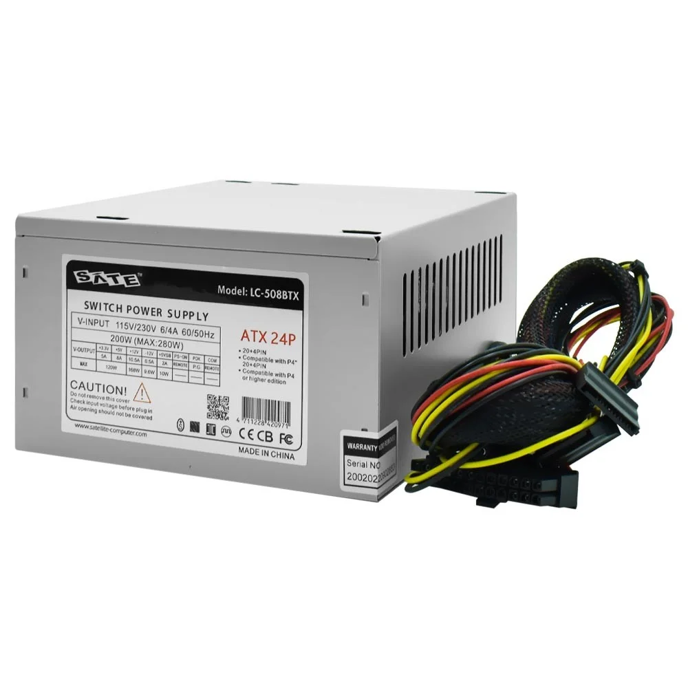 Fonte De Alimentação Satellite Lc-508 200w Atx Não Modular Bivolt Silenciosa Para PC Desktop