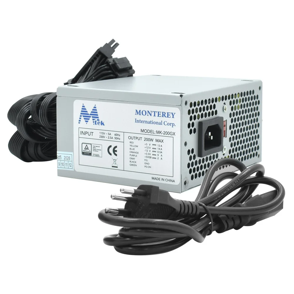 Fonte De Alimentação Mtek Mk200gx 200w Sfx Não Modular Bivolt Silenciosa Para Gabinete Compacto PC Escritório