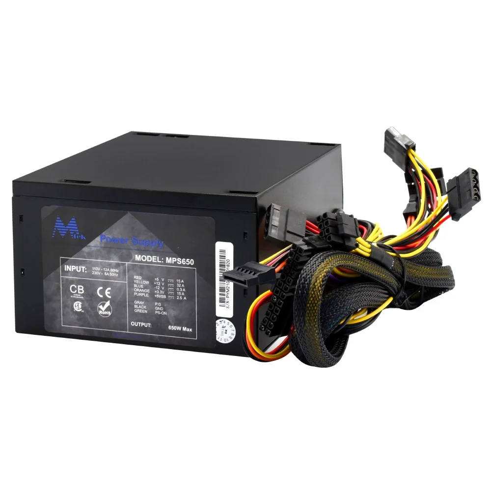 Imagem 3 de 3 do produto Fonte De Alimentação Mtek Mps650 650w Atx Não Modular Pfc Ativo Bivolt Silenciosa Ventilador 120mm Gamer