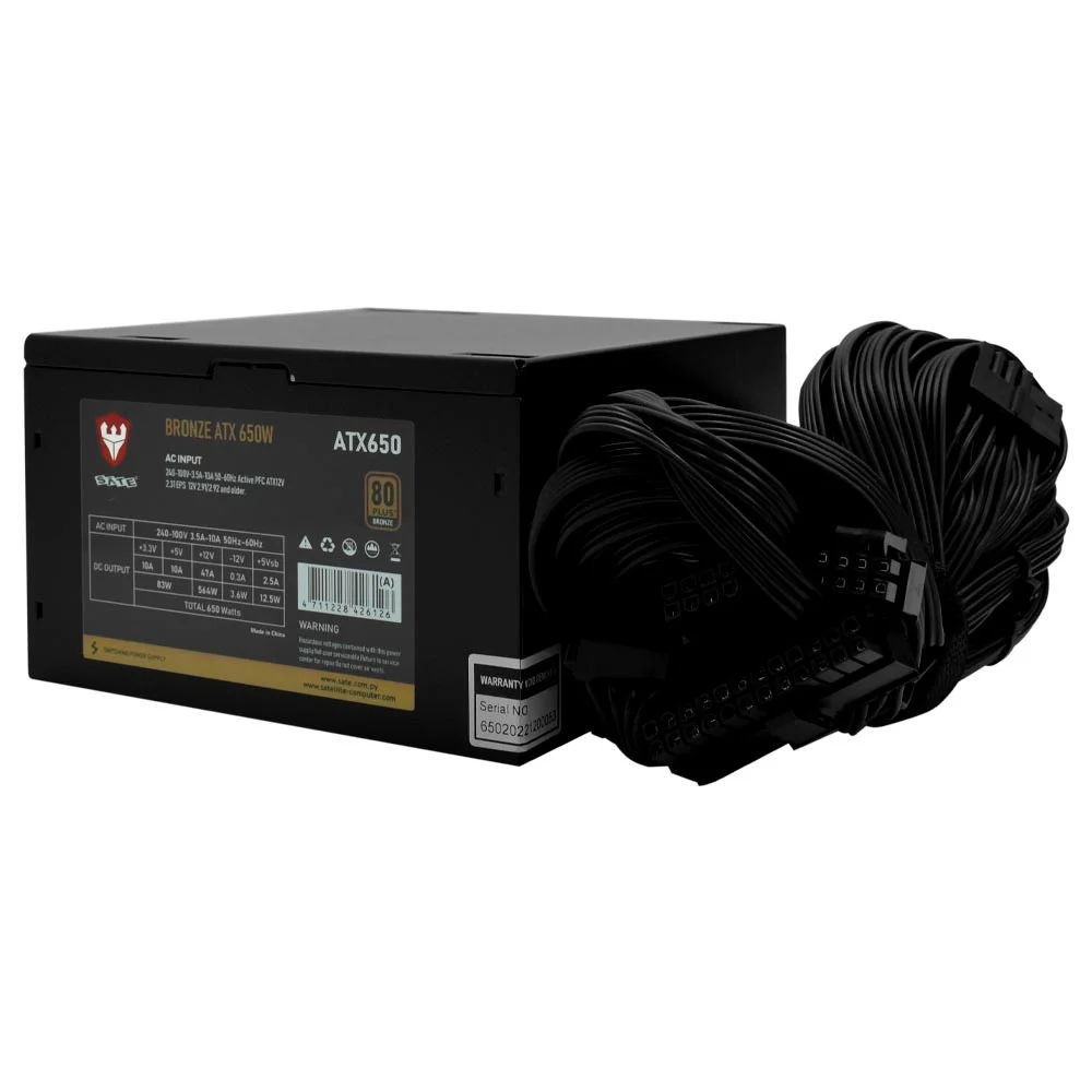Imagem 2 de 3 do produto Fonte De Alimentação Satellite Atx650 650w Atx Não Modular 80 Plus Bronze Bivolt Silenciosa Para PC Gamer