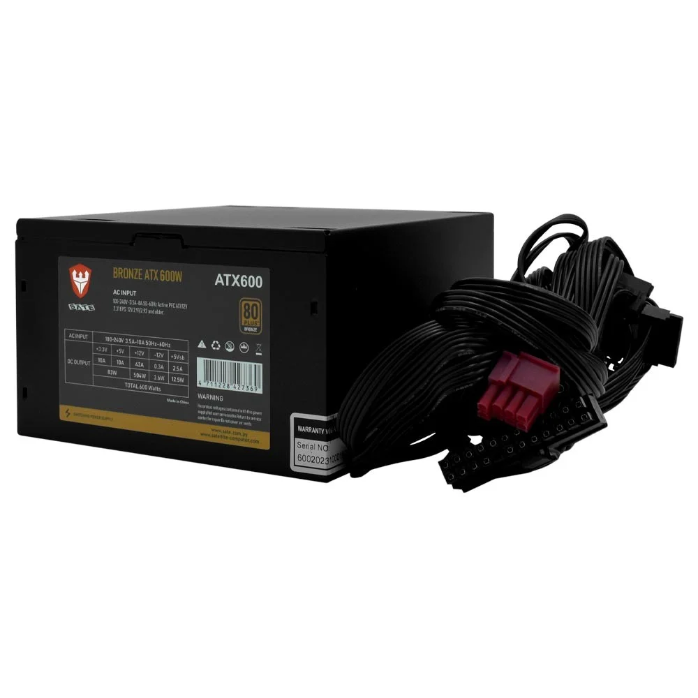 Fonte De Alimentação Satellite Atx600 600w Atx Não Modular 80 Plus Bronze Bivolt Silenciosa Para PC Gamer Fonte De Alimentação Satellite Atx600 600w Atx Não Modular 80 Plus Bronze Bivolt Silenciosa Para PC Gamer
