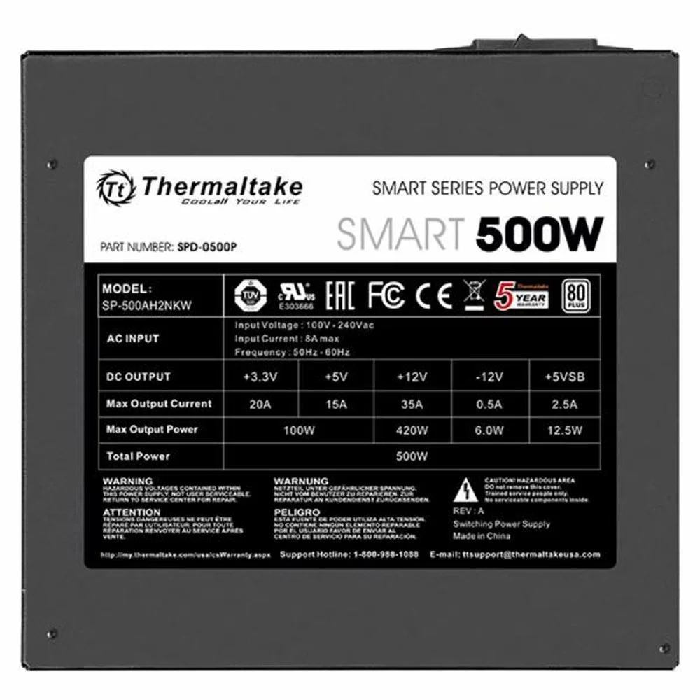 Fonte De Alimentação Thermaltake Smart Series Spd-0500p 500w Atx 80 Plus White Não Modular Pfc Ativo Silenciosa PC Gamer Fonte De Alimentação Thermaltake Smart Series Spd-0500p 500w Atx 80 Plus White Não Modular Pfc Ativo Silenciosa PC Gamer