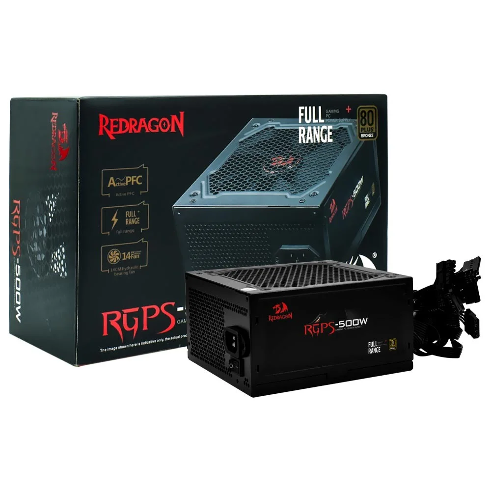 Fonte De Alimentação Redragon Gc-ps001 500w Atx 80 Plus Bronze Não Modular Pfc Ativo Bivolt Silenciosa Para PC Gamer