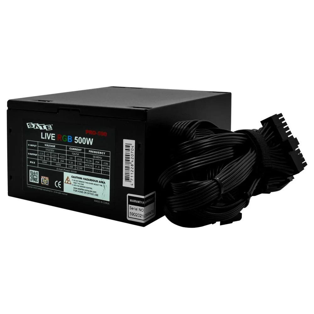 Imagem 3 de 3 do produto Fonte De Alimentação Satellite Pro590 Real 500w Atx Não Modular RGB Silenciosa Bivolt PC Gamer