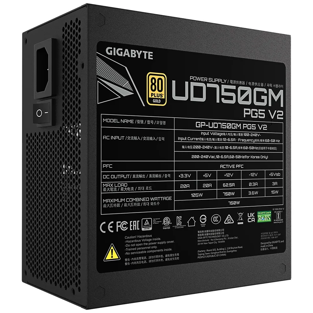 Imagem 2 de 3 do produto Fonte De Alimentação Gigabyte Gp-ud750gm Pg5 V2 750w 80 Plus Gold Atx 3.1 Modular Preto PCie 5.0