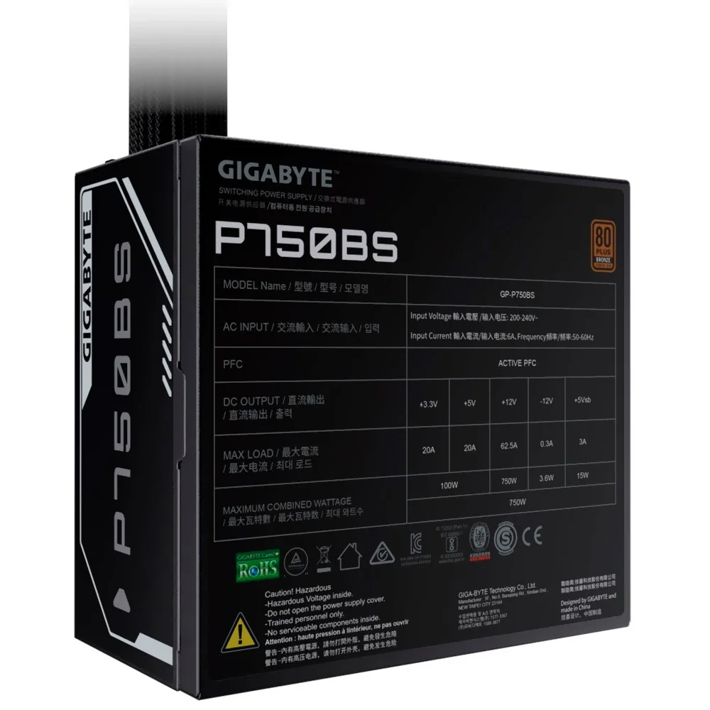 Fonte De Alimentação Gigabyte Gp-p750bs 750w Atx Não Modular 80 Plus Bronze Pfc Ativo Bivolt Silenciosa Gamer