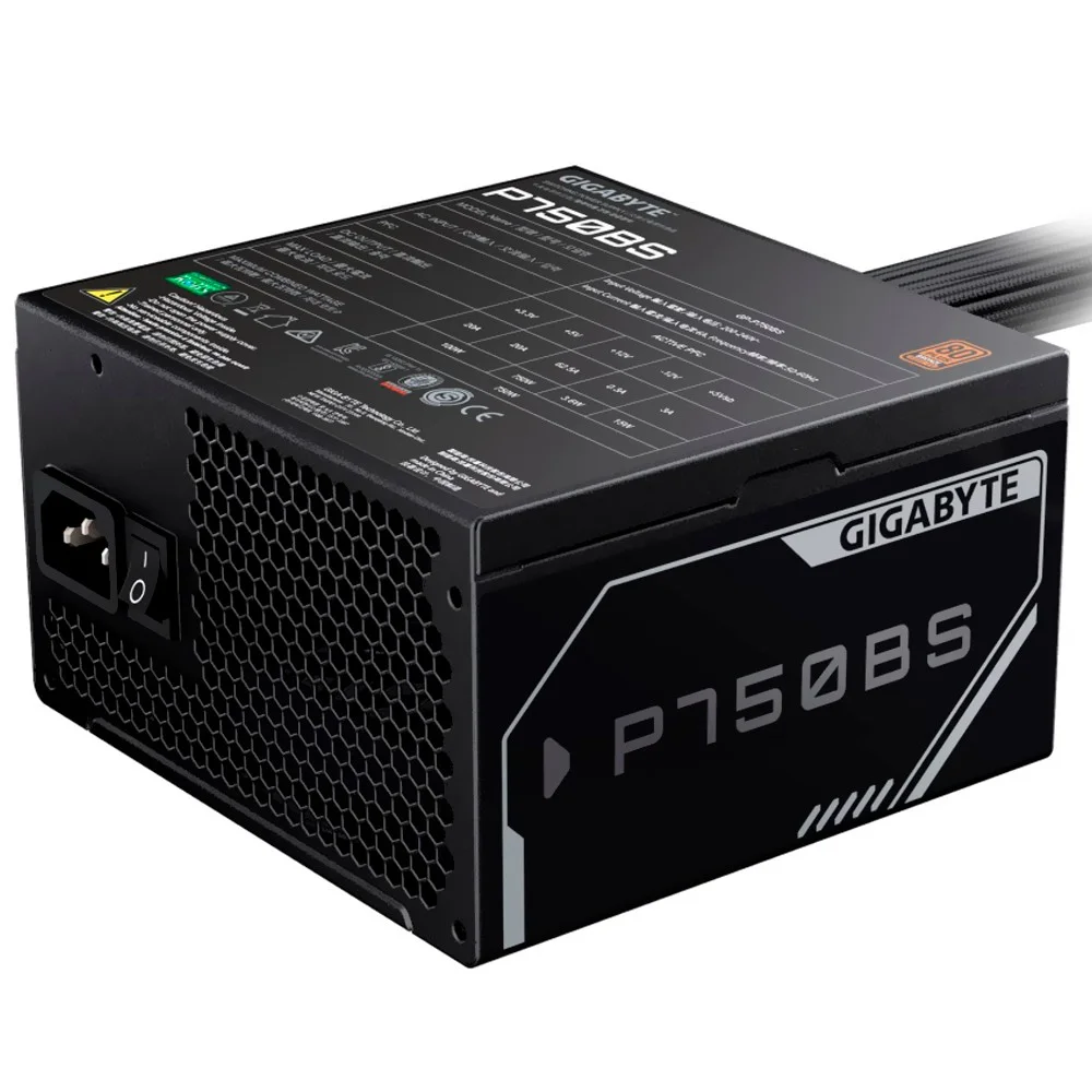 Imagem 2 de 3 do produto Fonte De Alimentação Gigabyte Gp-p750bs 750w Atx Não Modular 80 Plus Bronze Pfc Ativo Bivolt Silenciosa Gamer