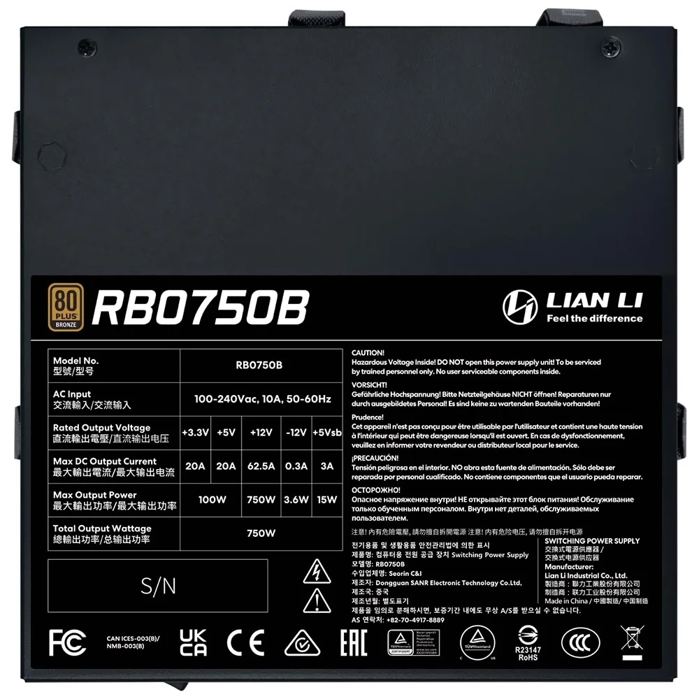 Imagem 2 de 3 do produto Fonte De Alimentação Lian Li Rb0750b 750w Atx / Não Modular / 80 Plus Bronze Atx 3.1)