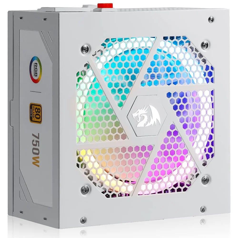 Fonte De Alimentação Redragon Gc-ps006w-1 750w Atx Modular 80 Plus Gold RGB Pfc Ativo Bivolt Branco Silencioso Gamer