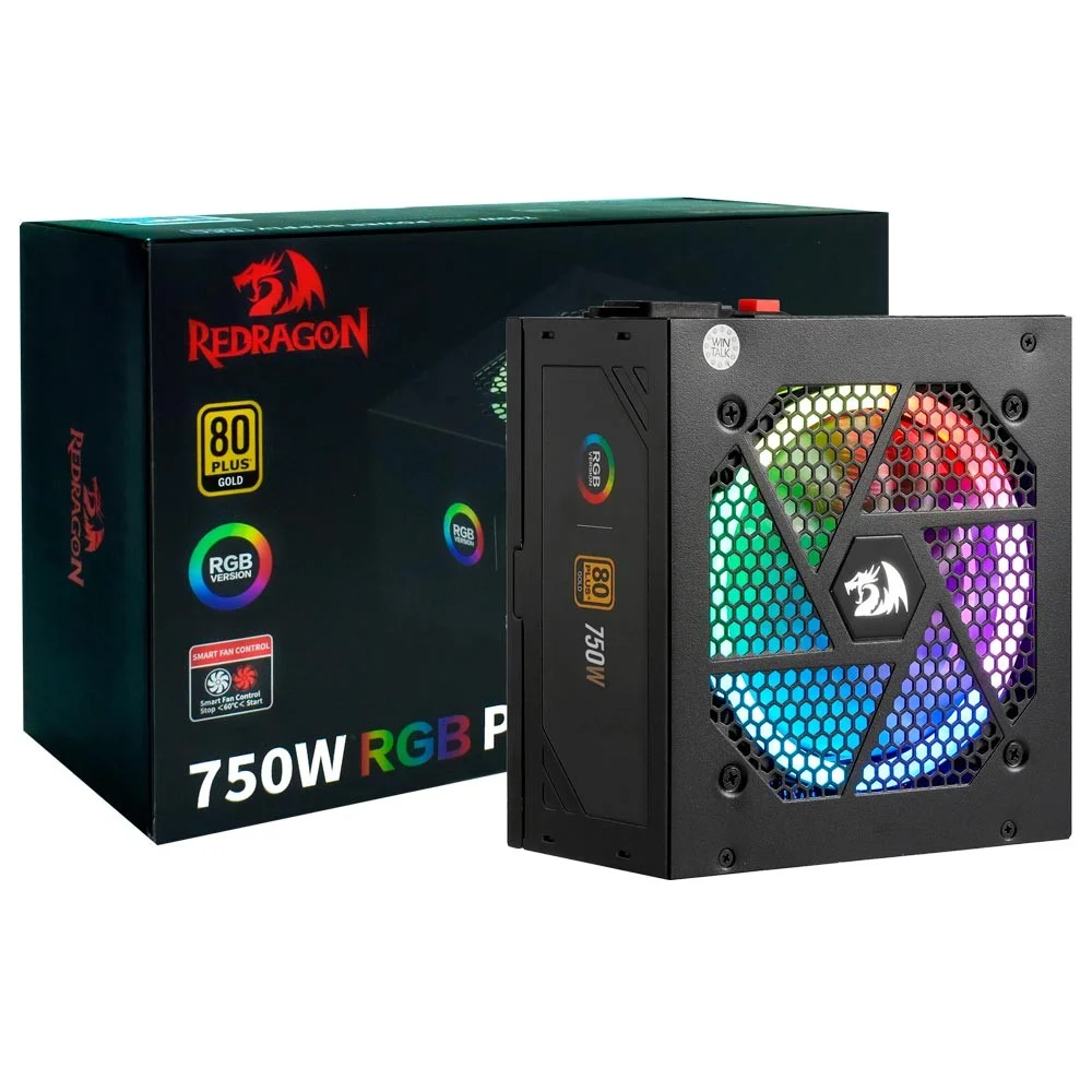 Fonte De Alimentação Redragon Gc-ps006-1 750w Atx Modular 80 Plus Gold Pfc Ativo RGB 120mm Silencioso PC Gamer Fonte De Alimentação Redragon Gc-ps006-1 750w Atx Modular 80 Plus Gold Pfc Ativo RGB 120mm Silencioso PC Gamer