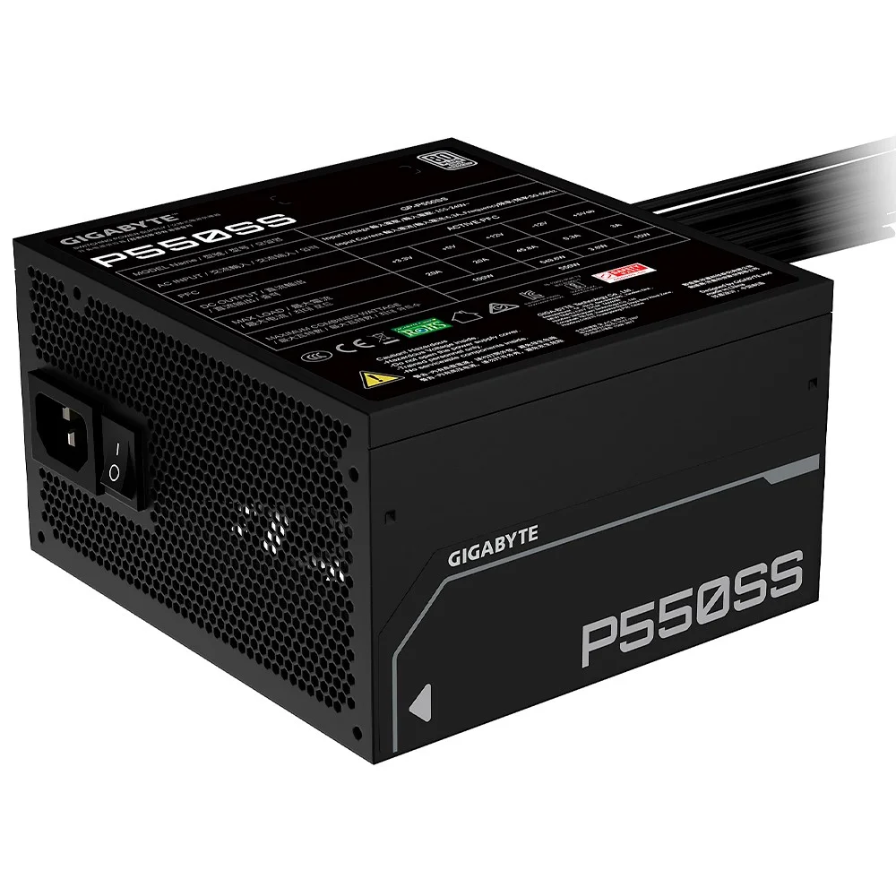 Imagem 2 de 3 do produto Fonte De Alimentação Gigabyte Gp-p550ss 550w Atx 3.1 80 Plus Silver Não Modular Pfc Ativo Silenciosa Bivolt PC Gamer