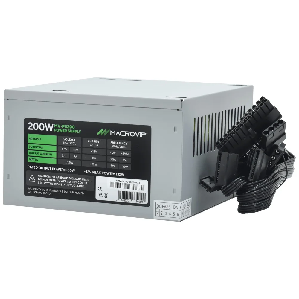 Imagem 3 de 3 do produto Fonte De Alimentação Macrovip Mv-ps200 200w Atx Bivolt Manual Cooler Silencioso 80mm Conectores Sata P4 PC Desktop