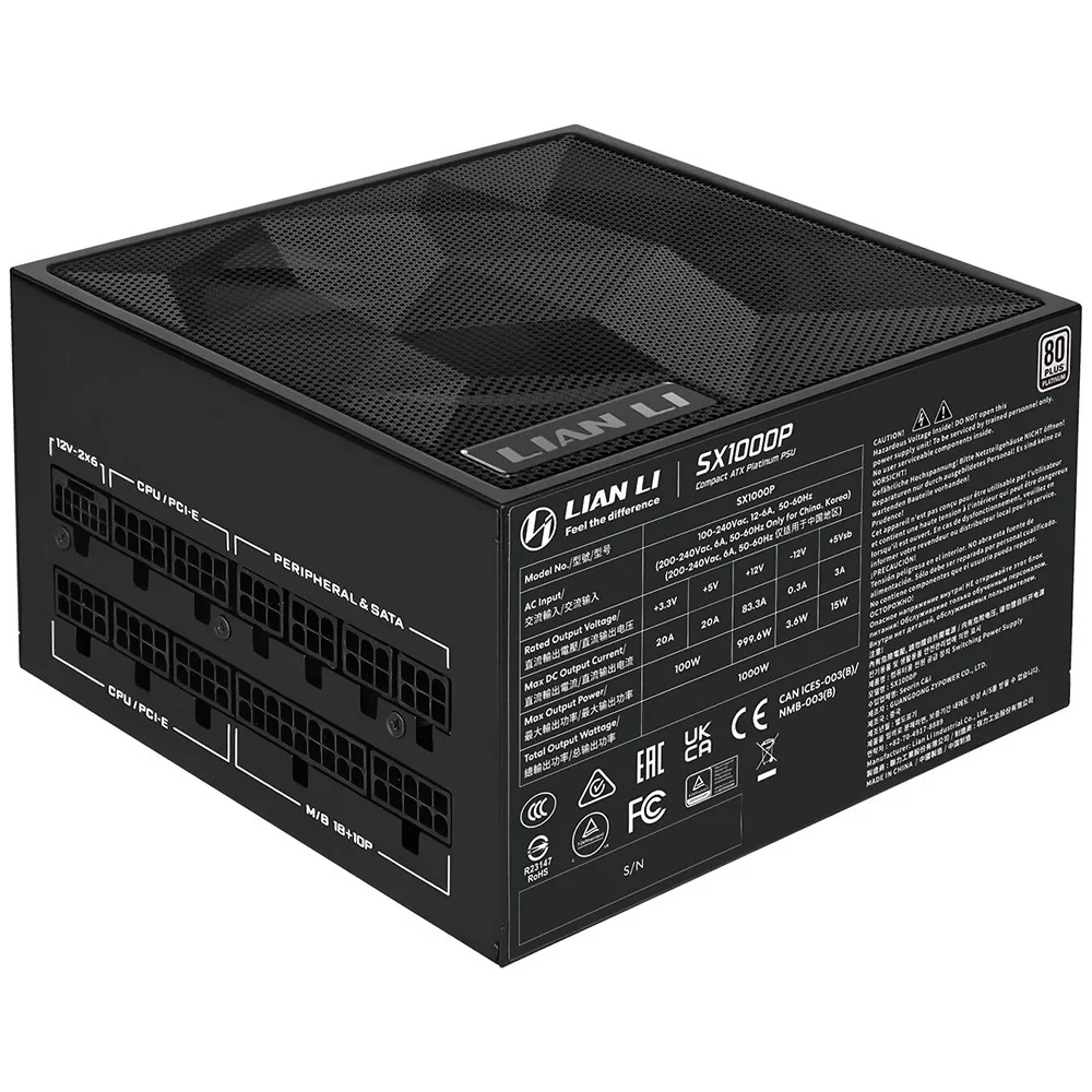 Imagem 3 de 3 do produto Fonte De Alimentação Lian Li Sx1000p 1000w Sfx-l Modular 80 Plus Platinum Atx 3.1 PCie 5.0 Bivolt Preto