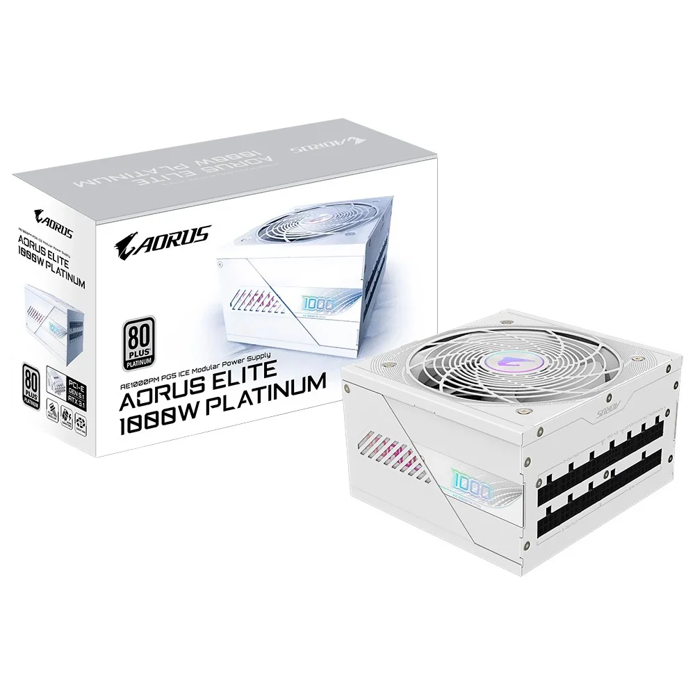 Fonte De Alimentação Gigabyte Aorus Elite Gp-ae1000pm Pg5 Ice 1000w Atx 3.1 Modular 80 Plus Platinum Bivolt Branco PCie 5.1 Gamer Fonte De Alimentação Gigabyte Aorus Elite Gp-ae1000pm Pg5 Ice 1000w Atx 3.1 Modular 80 Plus Platinum Bivolt Branco PCie 5.1 Gamer