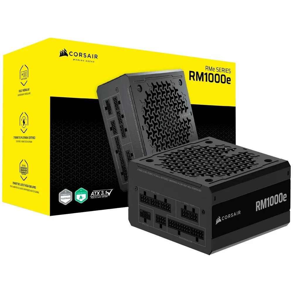 Imagem 2 de 3 do produto Fonte De Alimentação Corsair Rm1000e 1000w Atx Modular Cybenetics Platinum Cp-9020297-br Bivolt Silenciosa Preto