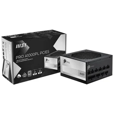 Fonte De Alimentação Msi Pro A1000pl 1000w Atx Modular 80 Plus Platinum Atx 3.1 PCie 5.1 Bivolt Preto