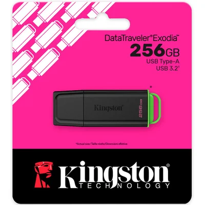 Pendrive Kingston Datatraveler Exodia 256gb Usb 3.2 Dtxg2/256gb Preto Alta Velocidade Memória Portátil Armazenamento