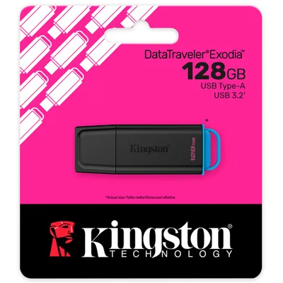 Pendrive Kingston Datatraveler Exodia 128GB Usb 3.2 Dtxg2/128GB Memória Flash Usb Portátil Preto Alta Velocidade