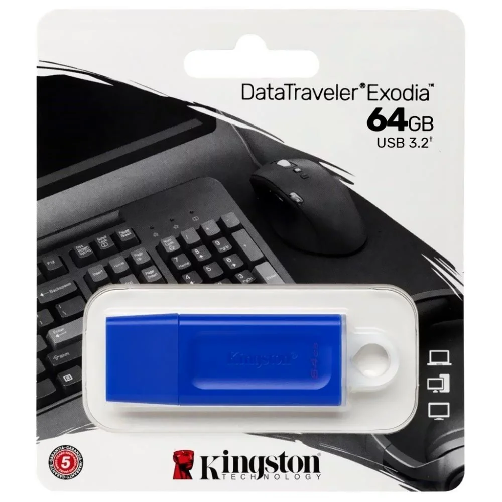 Imagem 3 de 3 do produto Pendrive Kingston Datatraveler Exodia 64gb Usb 3.2 Kc-u2g64-7gb Alta Velocidade Tampa Protetora Azul
