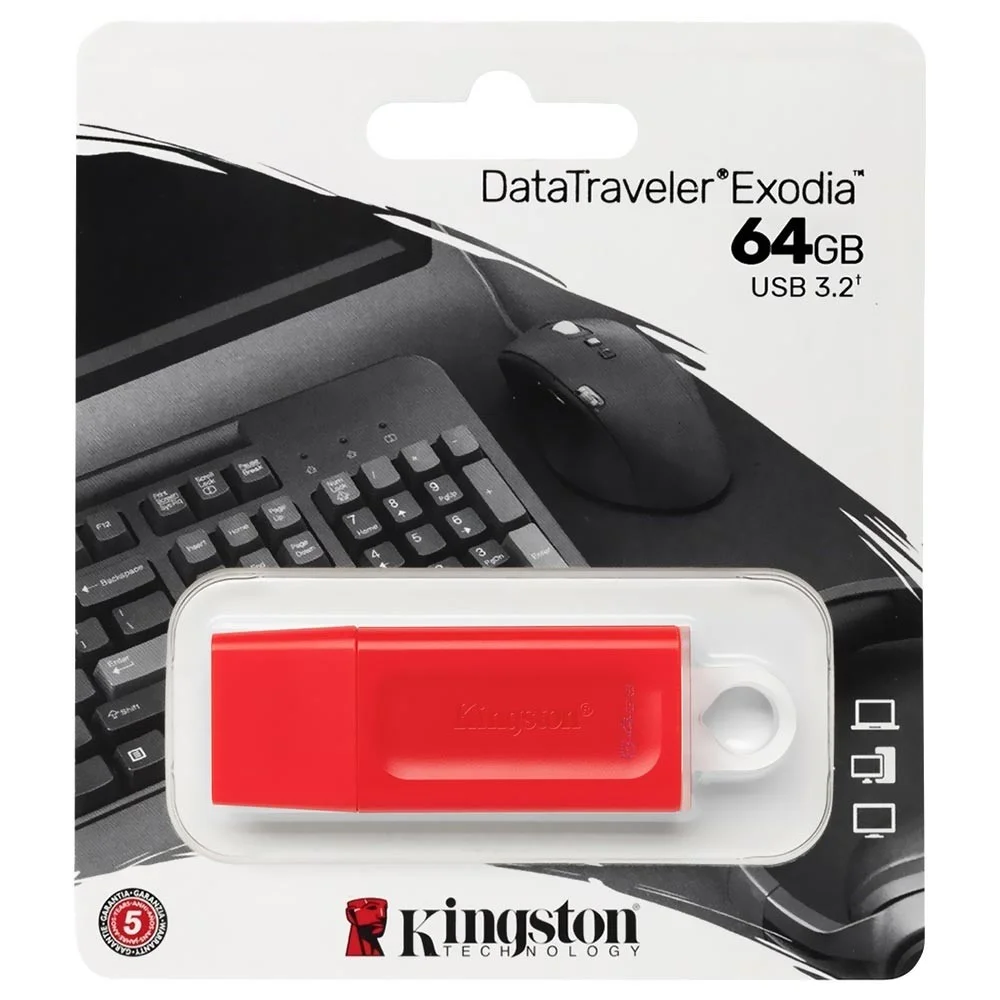 Imagem 3 de 3 do produto Pendrive Kingston Datatraveler Exodia 64gb Usb 3.2 Kc-u2g64-7gr Vermelho Memória Flash Portátil Alta Velocidade