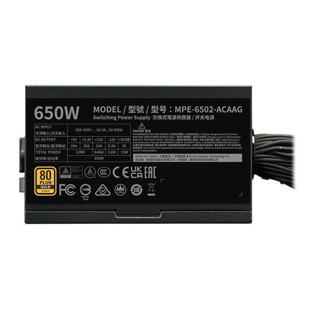Imagem 3 de 5 do produto Fonte Cooler Master Mwe V3 Gold 650w Atx 3.1 80 Plus Mpe-6502-acaag-3bbr