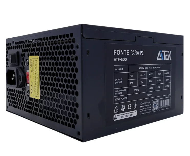 Fonte de Alimentação ATF-500 500W ATX 110V/220V Aitek Fonte de Alimentação ATF-500 500W ATX 110V/220V Aitek