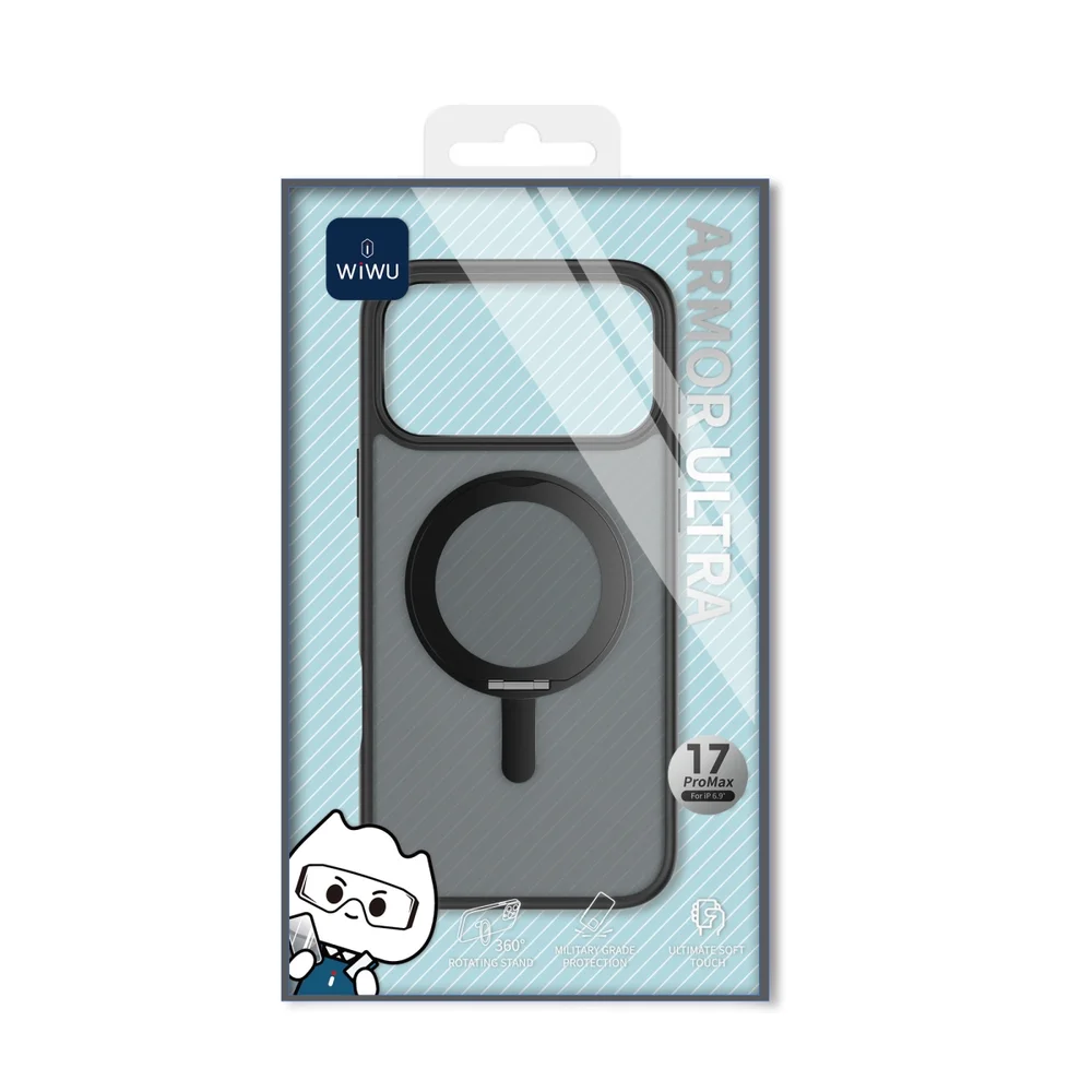 Imagem 2 de 5 do produto Case Armor Ultra Com Suporte - Iphone 17 Pro Max Magsafe - Preto Wiwu