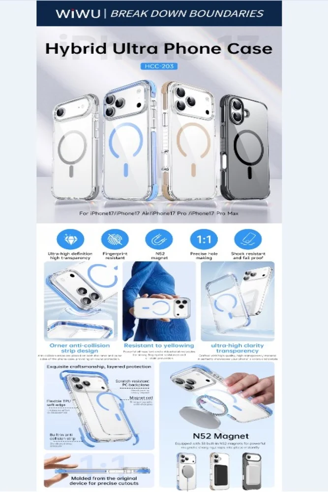 Imagem 2 de 4 do produto Capa Hybrid Ultra Iphone 17 Pro Max Magsafe Preto Wiwu