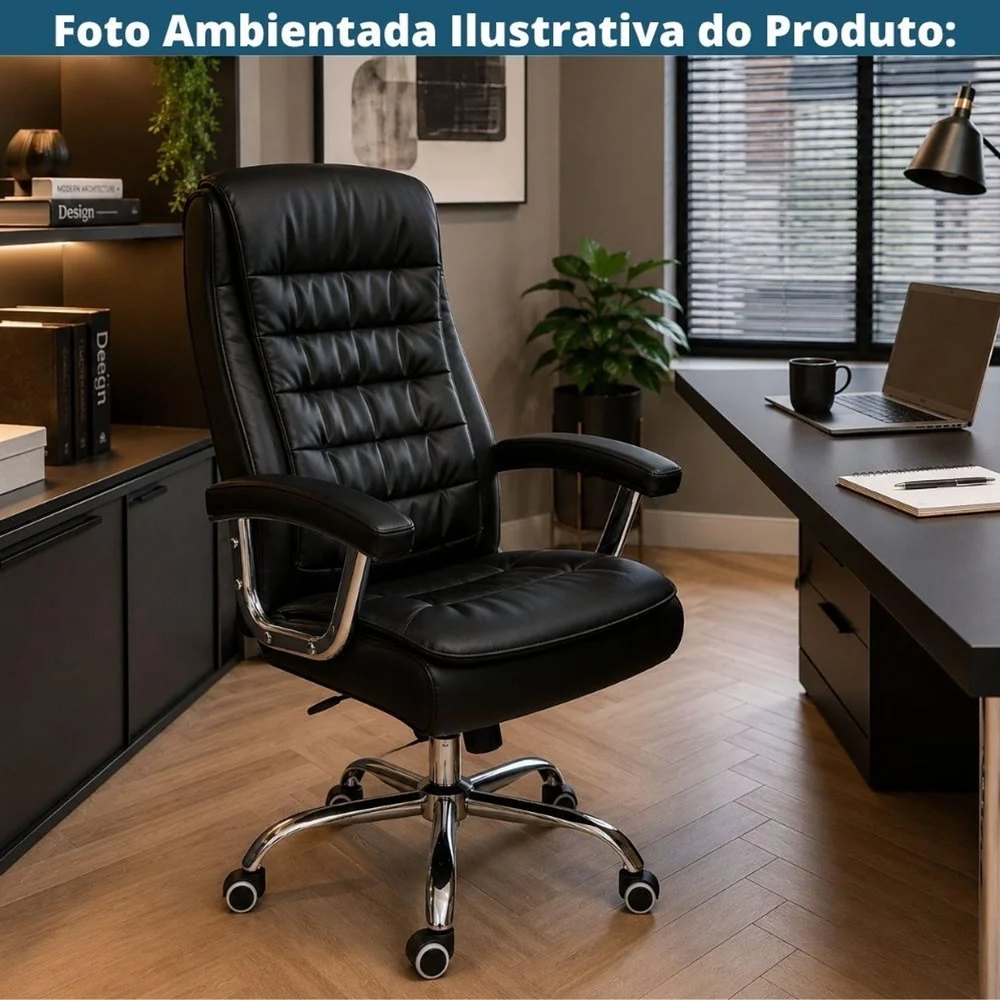 Imagem 3 de 5 do produto Cadeira Escritório Presidente Spring Oslo Domann Design Revestimento Pu Preto Base Metal