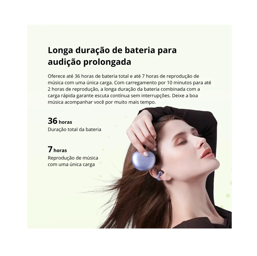 Imagem 3 de 5 do produto Fone De Ouvido Honor Choice Earbuds Clip, Cancelamento De Ruído, Bluetooth 5.3, 36 Horas, Ip54 Preto Cor:preto;tamanho:ú