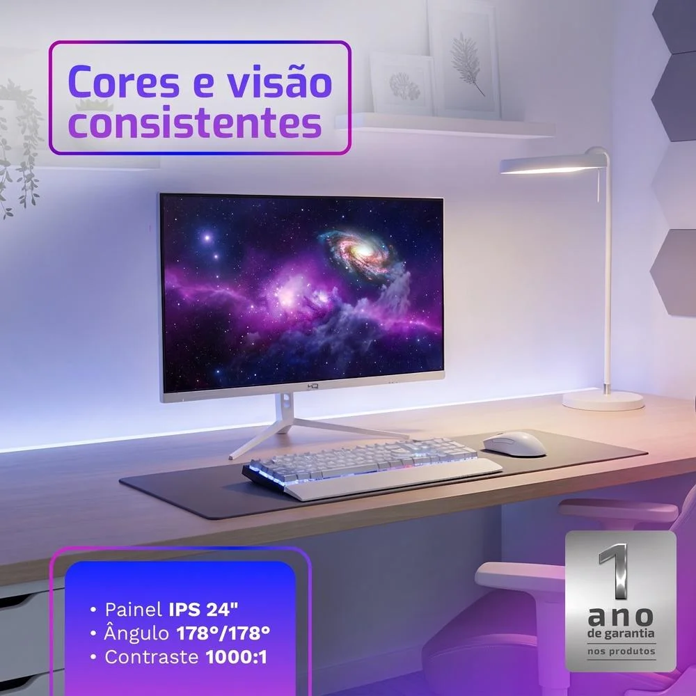 Monitor Gamer Hq 24" Branco 1ms, 200hz, Ips, Amd Freesync, Full Hd, HDMI, Dp, Frameless Hqw24ip200 Monitor Gamer Hq 24" Branco 1ms, 200hz, Ips, Amd Freesync, Full Hd, HDMI, Dp, Frameless Hqw24ip200