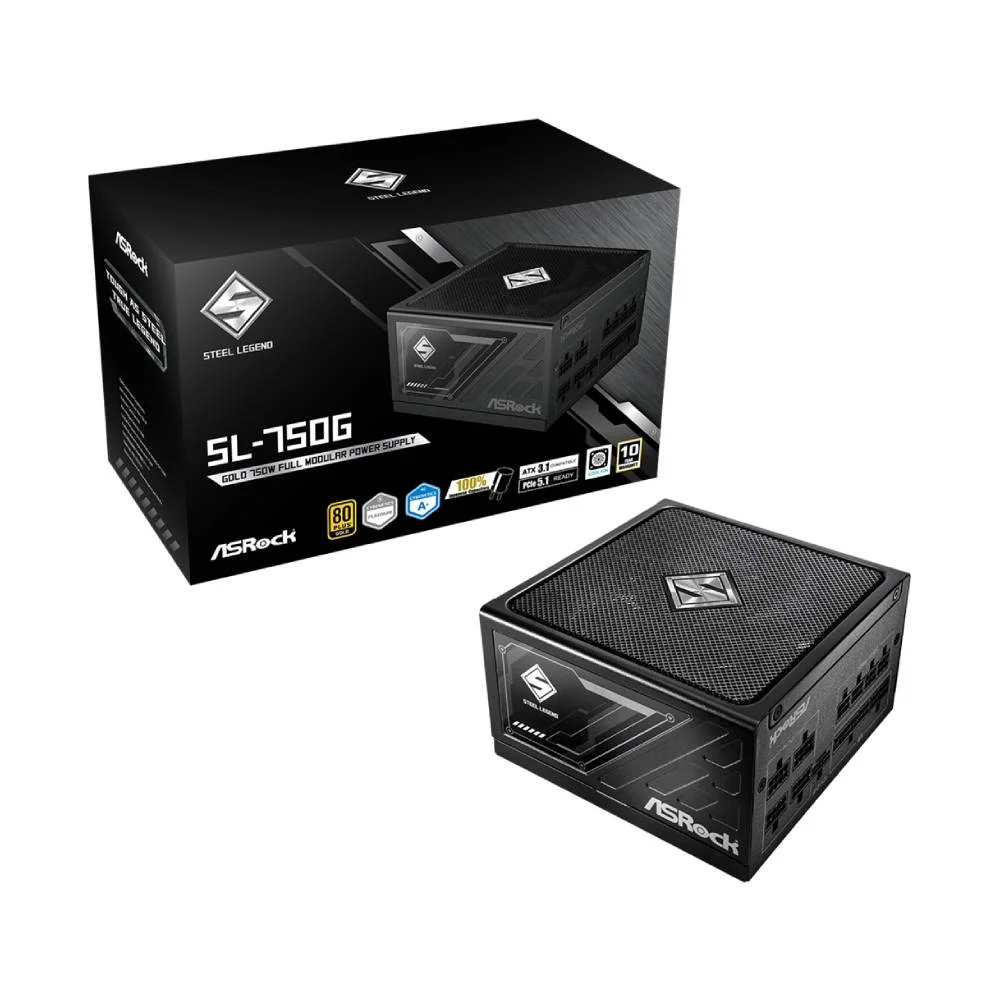 Fonte De Alimentação Asrock Steel Legend 750w 80 Plus Gold Full Modular C/ Cabo - Sl-750g Fonte De Alimentação Asrock Steel Legend 750w 80 Plus Gold Full Modular C/ Cabo - Sl-750g