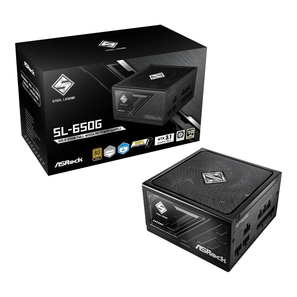 Fonte De Alimentação Asrock Steel Legend 650w 80 Plus Gold Full Modular C/ Cabo - Sl-650g