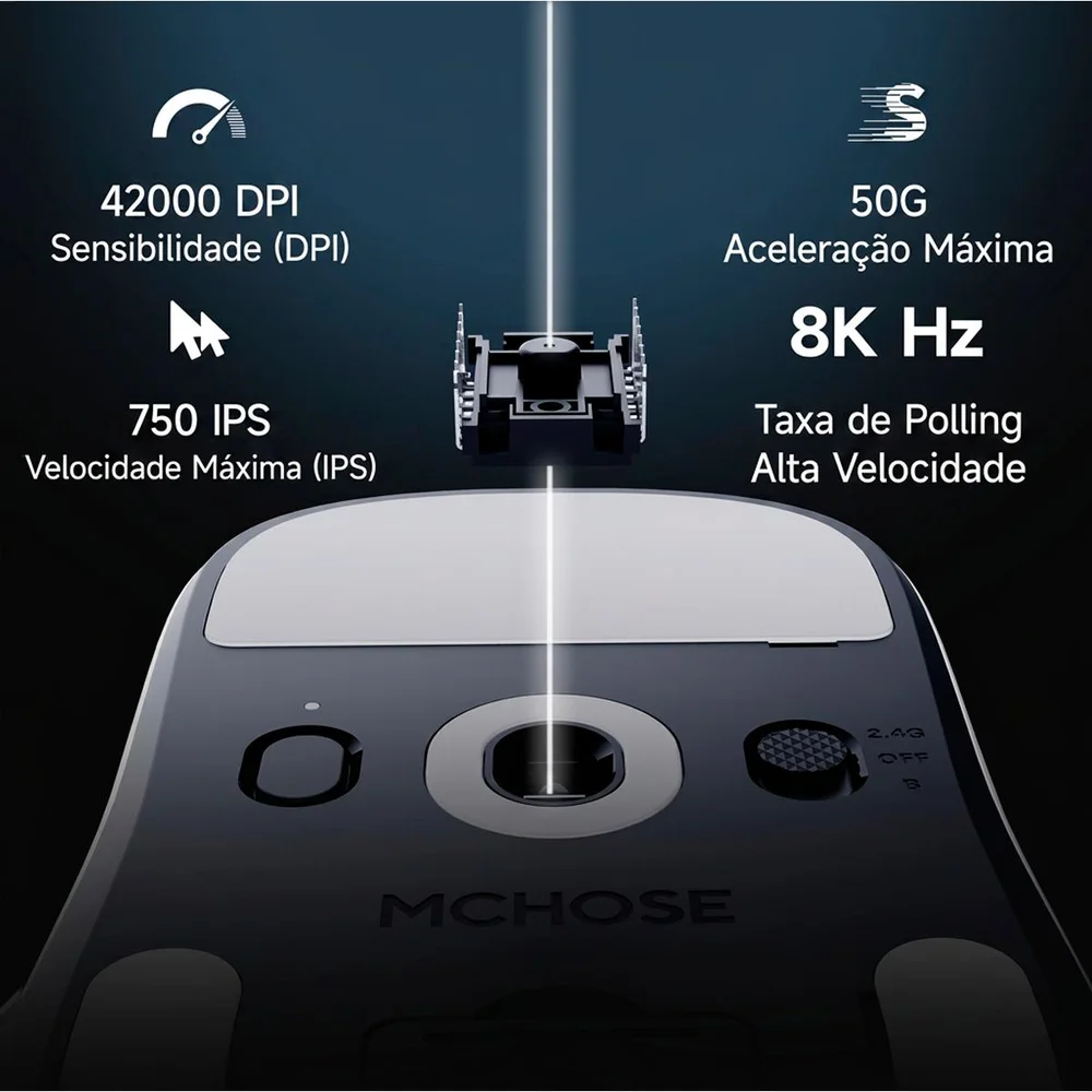 Imagem 2 de 4 do produto Mouse Gamer Mchose A7v2 Paw3395 26000 Dpi 650 Ips 8k Polling Tri-modo