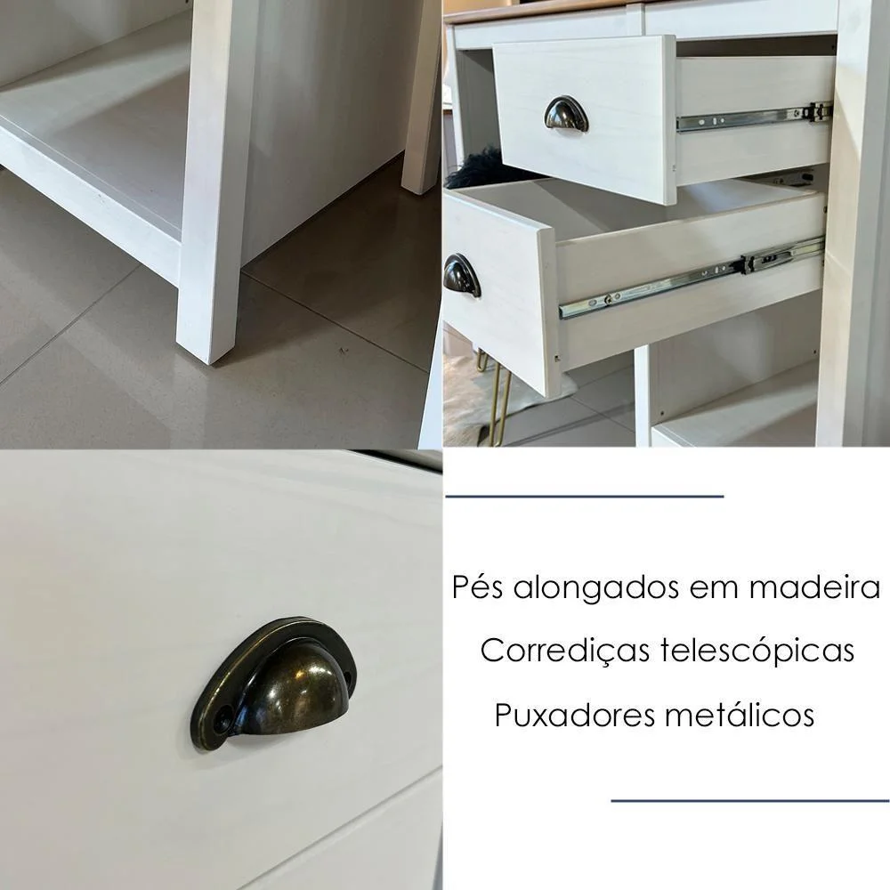 Imagem 3 de 5 do produto Mesa Escrivaninha Madeira Maciça 110 Cm 9138 Branco Freijo Milani Store