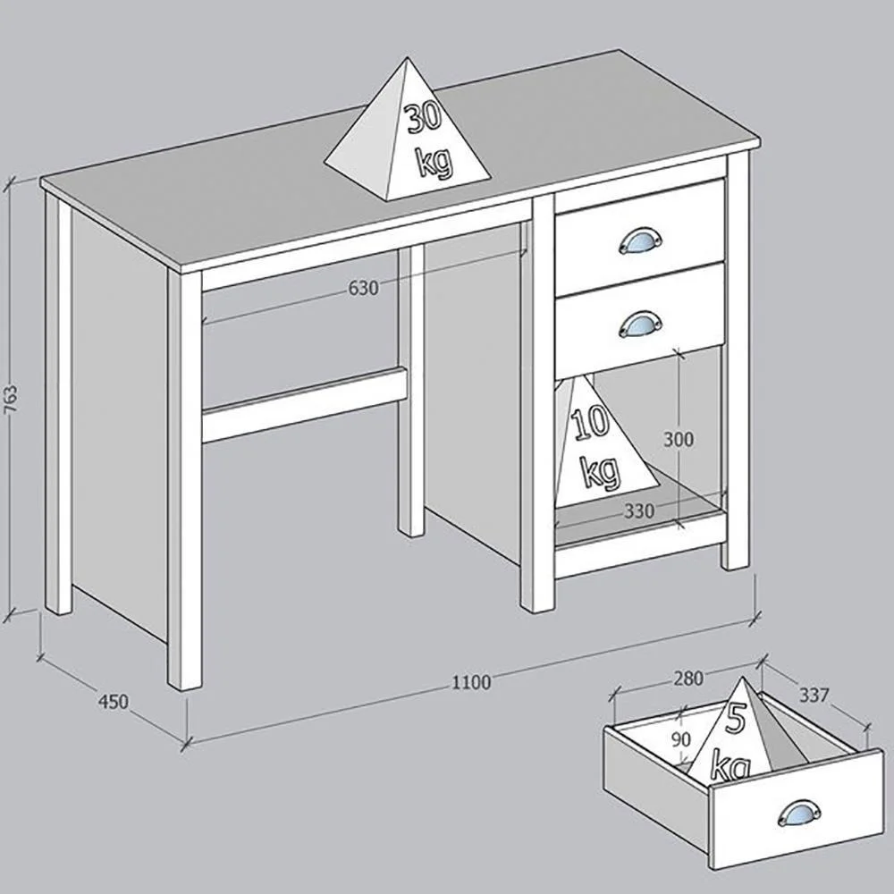 Imagem 5 de 5 do produto Mesa Escrivaninha Madeira Maciça 110 Cm 9138 Branco Freijo Milani Store
